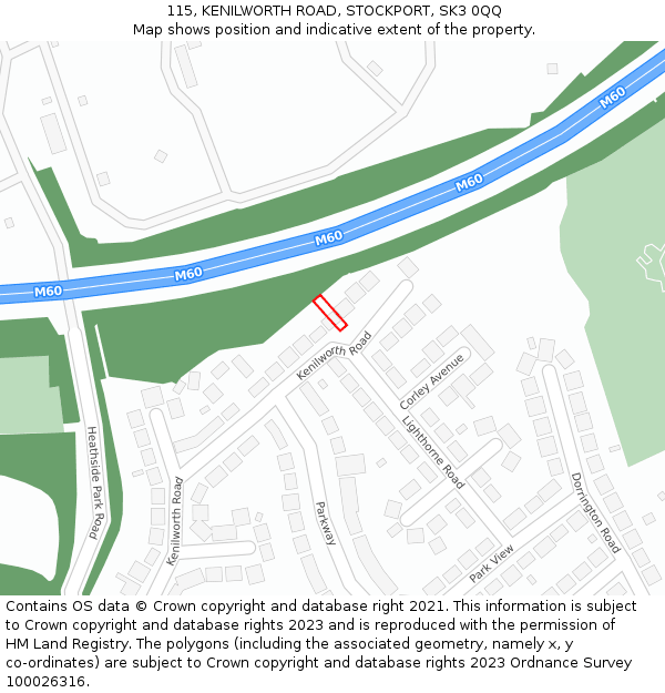 115, KENILWORTH ROAD, STOCKPORT, SK3 0QQ: Location map and indicative extent of plot