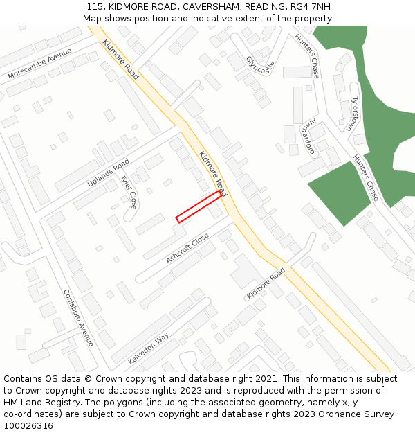 115, KIDMORE ROAD, CAVERSHAM, READING, RG4 7NH: Location map and indicative extent of plot