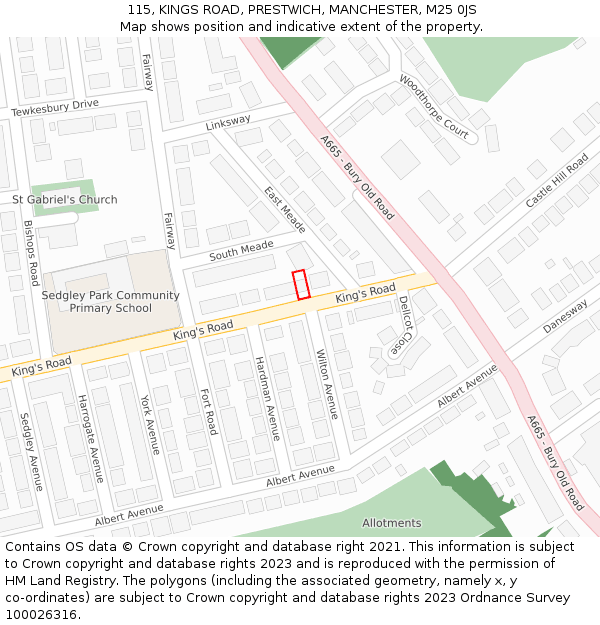 115, KINGS ROAD, PRESTWICH, MANCHESTER, M25 0JS: Location map and indicative extent of plot