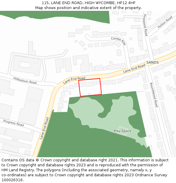 115, LANE END ROAD, HIGH WYCOMBE, HP12 4HF: Location map and indicative extent of plot