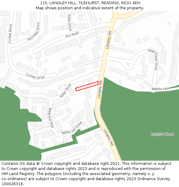 115, LANGLEY HILL, TILEHURST, READING, RG31 4EH: Location map and indicative extent of plot