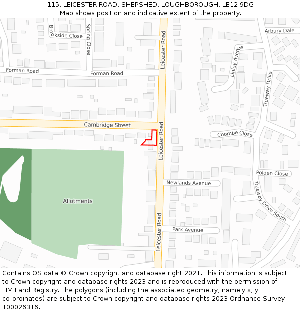 115, LEICESTER ROAD, SHEPSHED, LOUGHBOROUGH, LE12 9DG: Location map and indicative extent of plot