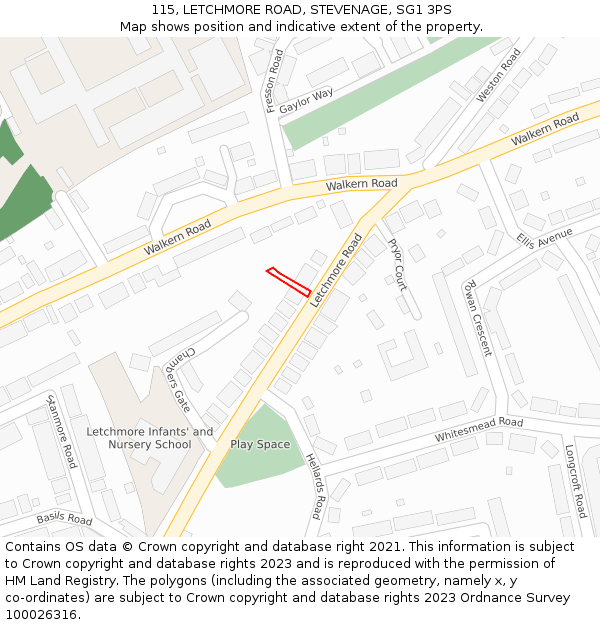 115, LETCHMORE ROAD, STEVENAGE, SG1 3PS: Location map and indicative extent of plot