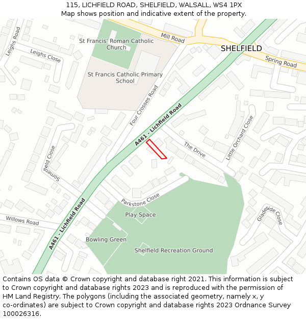 115, LICHFIELD ROAD, SHELFIELD, WALSALL, WS4 1PX: Location map and indicative extent of plot