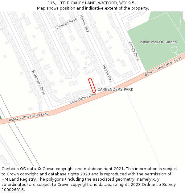 115, LITTLE OXHEY LANE, WATFORD, WD19 5HJ: Location map and indicative extent of plot