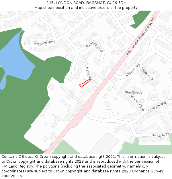 115, LONDON ROAD, BAGSHOT, GU19 5DH: Location map and indicative extent of plot