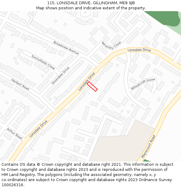 115, LONSDALE DRIVE, GILLINGHAM, ME8 9JB: Location map and indicative extent of plot