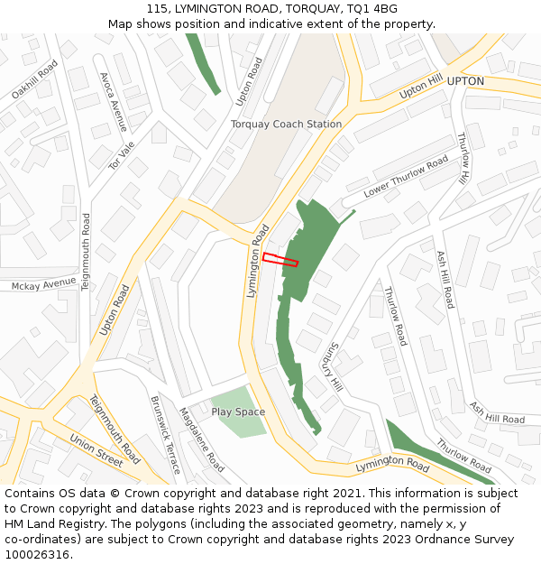 115, LYMINGTON ROAD, TORQUAY, TQ1 4BG: Location map and indicative extent of plot