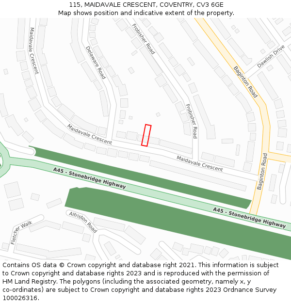 115, MAIDAVALE CRESCENT, COVENTRY, CV3 6GE: Location map and indicative extent of plot