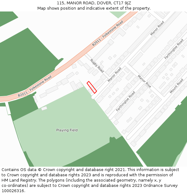 115, MANOR ROAD, DOVER, CT17 9JZ: Location map and indicative extent of plot