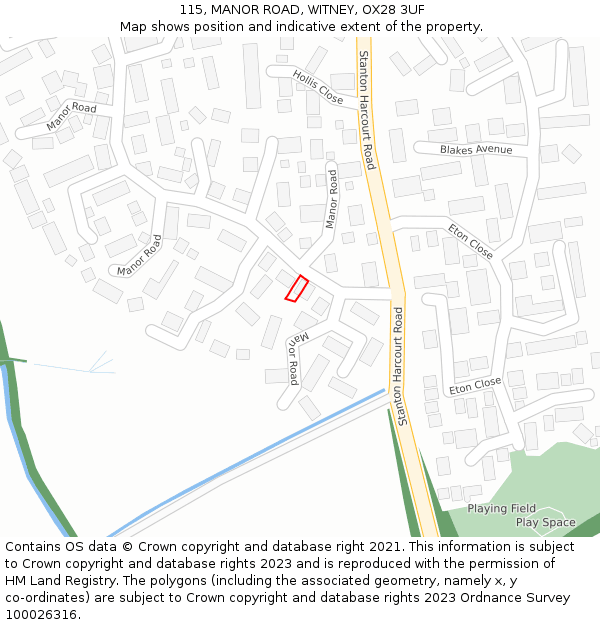 115, MANOR ROAD, WITNEY, OX28 3UF: Location map and indicative extent of plot