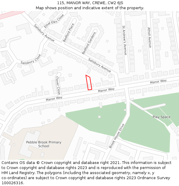 115, MANOR WAY, CREWE, CW2 6JS: Location map and indicative extent of plot