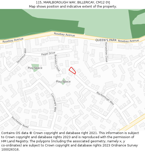 115, MARLBOROUGH WAY, BILLERICAY, CM12 0YJ: Location map and indicative extent of plot