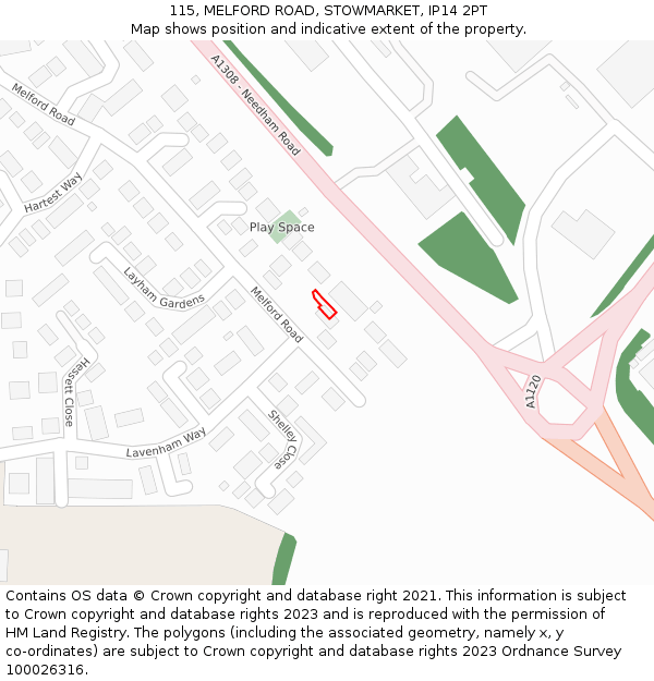 115, MELFORD ROAD, STOWMARKET, IP14 2PT: Location map and indicative extent of plot