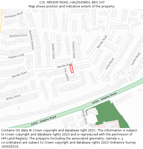 115, MENDIP ROAD, HALESOWEN, B63 1HY: Location map and indicative extent of plot