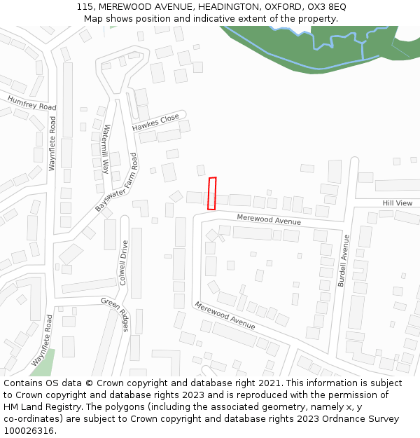 115, MEREWOOD AVENUE, HEADINGTON, OXFORD, OX3 8EQ: Location map and indicative extent of plot