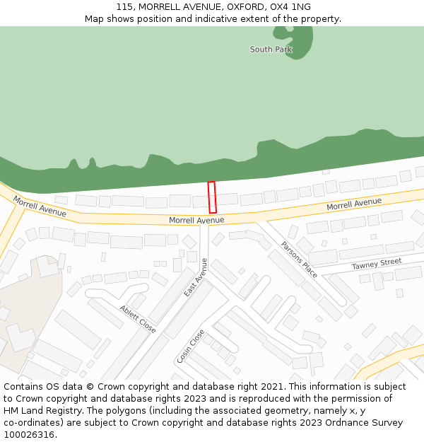 115, MORRELL AVENUE, OXFORD, OX4 1NG: Location map and indicative extent of plot