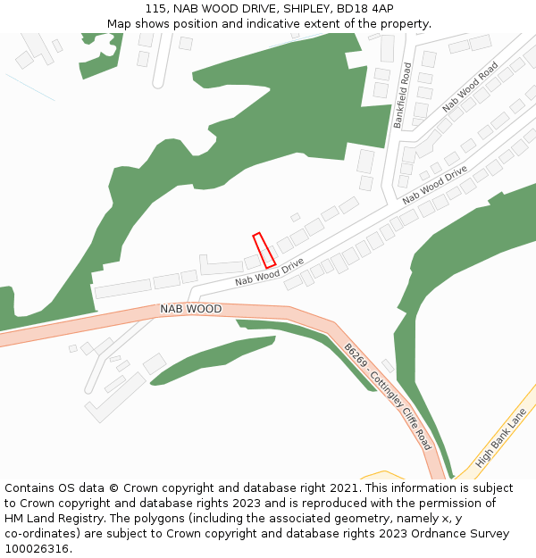 115, NAB WOOD DRIVE, SHIPLEY, BD18 4AP: Location map and indicative extent of plot