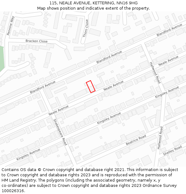 115, NEALE AVENUE, KETTERING, NN16 9HG: Location map and indicative extent of plot