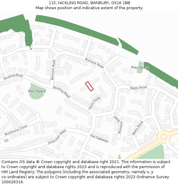 115, NICKLING ROAD, BANBURY, OX16 1BB: Location map and indicative extent of plot