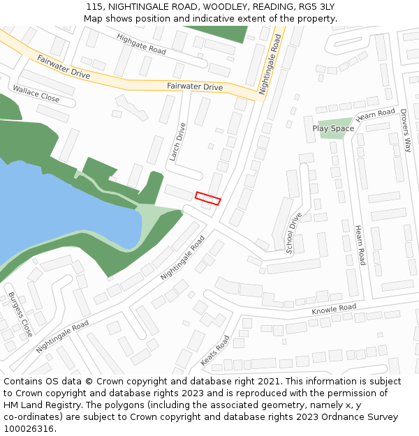 115, NIGHTINGALE ROAD, WOODLEY, READING, RG5 3LY: Location map and indicative extent of plot