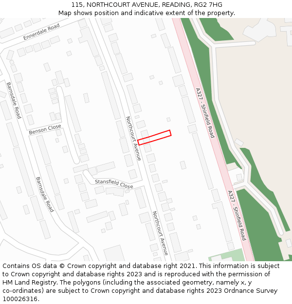 115, NORTHCOURT AVENUE, READING, RG2 7HG: Location map and indicative extent of plot