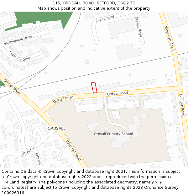 115, ORDSALL ROAD, RETFORD, DN22 7SJ: Location map and indicative extent of plot