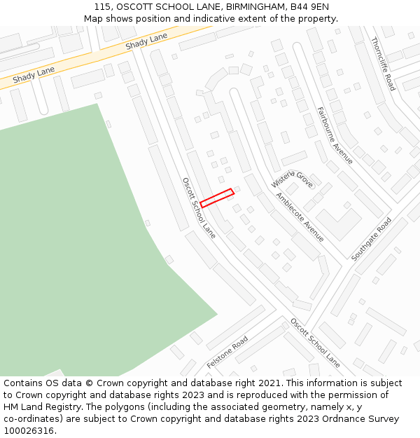 115, OSCOTT SCHOOL LANE, BIRMINGHAM, B44 9EN: Location map and indicative extent of plot