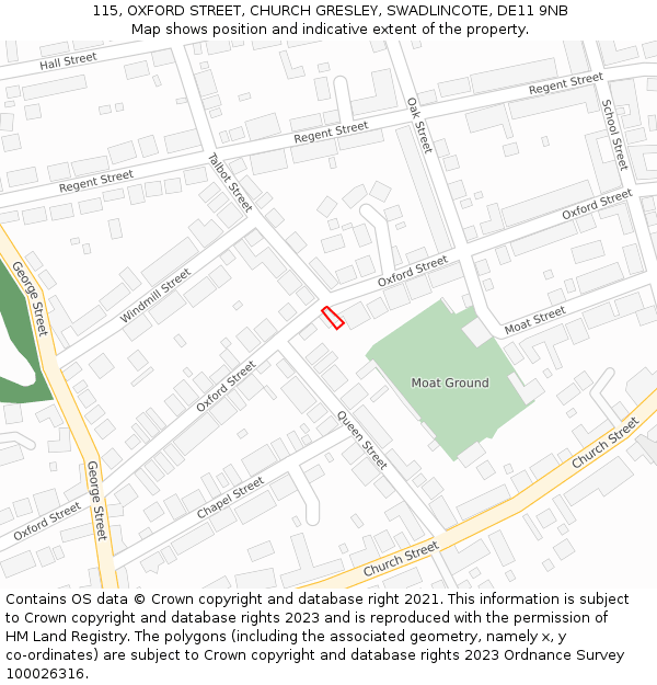 115, OXFORD STREET, CHURCH GRESLEY, SWADLINCOTE, DE11 9NB: Location map and indicative extent of plot