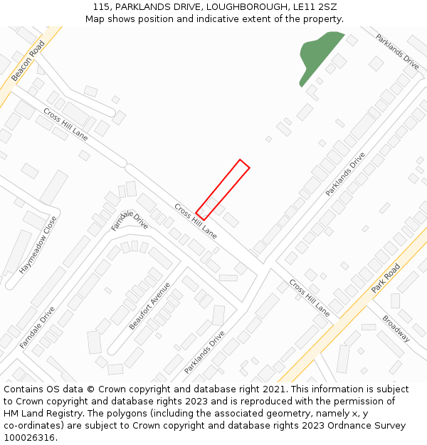 115, PARKLANDS DRIVE, LOUGHBOROUGH, LE11 2SZ: Location map and indicative extent of plot