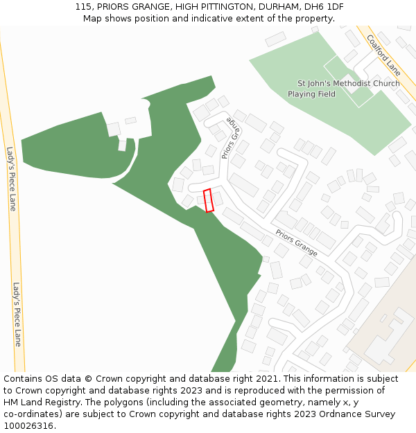 115, PRIORS GRANGE, HIGH PITTINGTON, DURHAM, DH6 1DF: Location map and indicative extent of plot