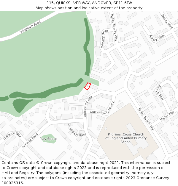 115, QUICKSILVER WAY, ANDOVER, SP11 6TW: Location map and indicative extent of plot