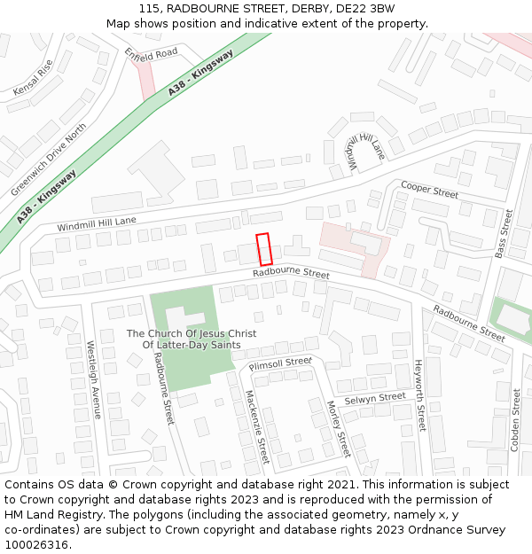 115, RADBOURNE STREET, DERBY, DE22 3BW: Location map and indicative extent of plot