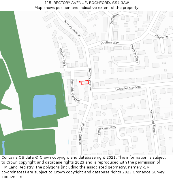 115, RECTORY AVENUE, ROCHFORD, SS4 3AW: Location map and indicative extent of plot