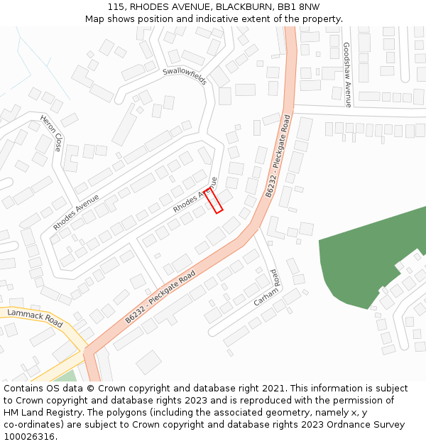 115, RHODES AVENUE, BLACKBURN, BB1 8NW: Location map and indicative extent of plot