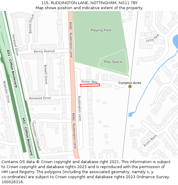 115, RUDDINGTON LANE, NOTTINGHAM, NG11 7BY: Location map and indicative extent of plot