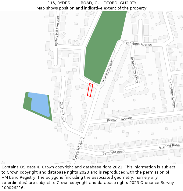 115, RYDES HILL ROAD, GUILDFORD, GU2 9TY: Location map and indicative extent of plot