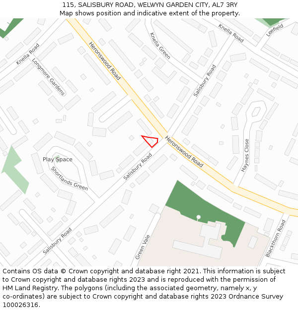 115, SALISBURY ROAD, WELWYN GARDEN CITY, AL7 3RY: Location map and indicative extent of plot