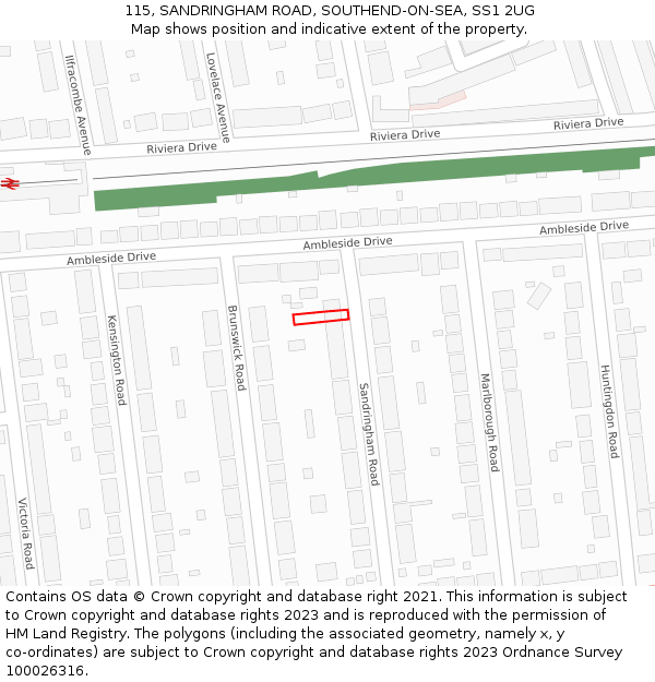 115, SANDRINGHAM ROAD, SOUTHEND-ON-SEA, SS1 2UG: Location map and indicative extent of plot