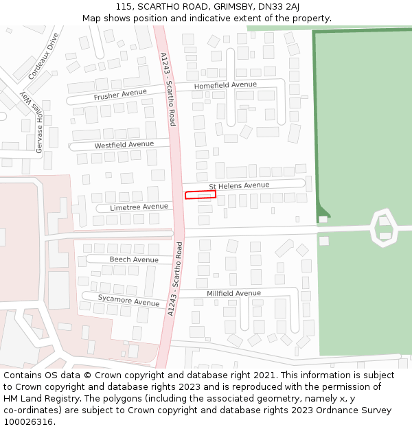 115, SCARTHO ROAD, GRIMSBY, DN33 2AJ: Location map and indicative extent of plot