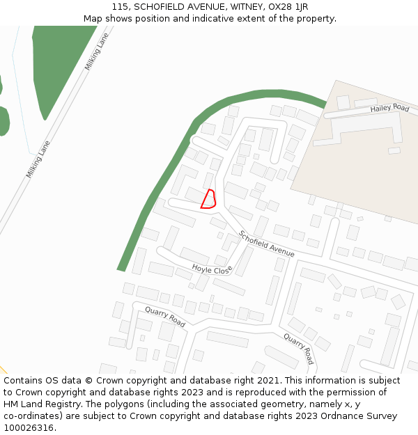 115, SCHOFIELD AVENUE, WITNEY, OX28 1JR: Location map and indicative extent of plot