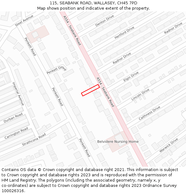 115, SEABANK ROAD, WALLASEY, CH45 7PD: Location map and indicative extent of plot