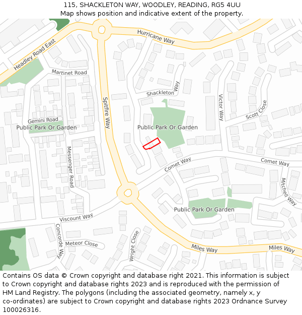 115, SHACKLETON WAY, WOODLEY, READING, RG5 4UU: Location map and indicative extent of plot