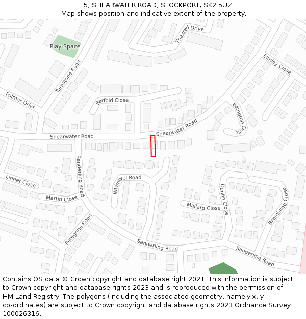 115, SHEARWATER ROAD, STOCKPORT, SK2 5UZ: Location map and indicative extent of plot