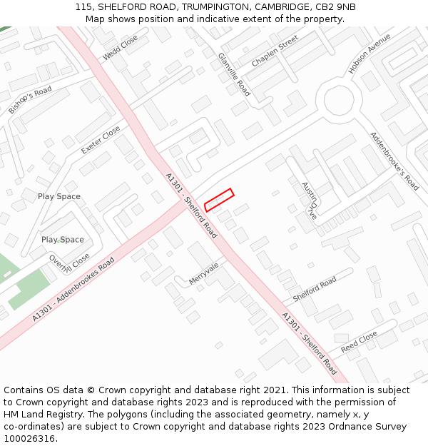 115, SHELFORD ROAD, TRUMPINGTON, CAMBRIDGE, CB2 9NB: Location map and indicative extent of plot