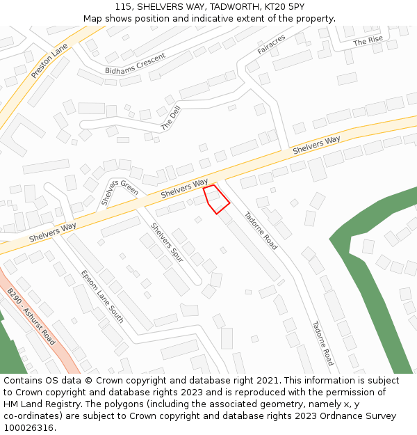115, SHELVERS WAY, TADWORTH, KT20 5PY: Location map and indicative extent of plot