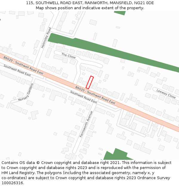 115, SOUTHWELL ROAD EAST, RAINWORTH, MANSFIELD, NG21 0DE: Location map and indicative extent of plot