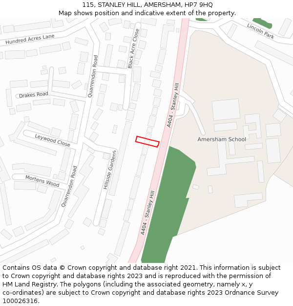 115, STANLEY HILL, AMERSHAM, HP7 9HQ: Location map and indicative extent of plot