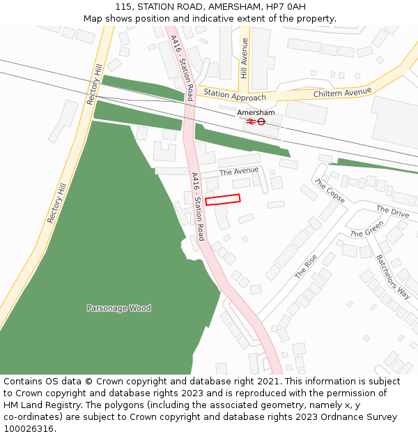 115, STATION ROAD, AMERSHAM, HP7 0AH: Location map and indicative extent of plot