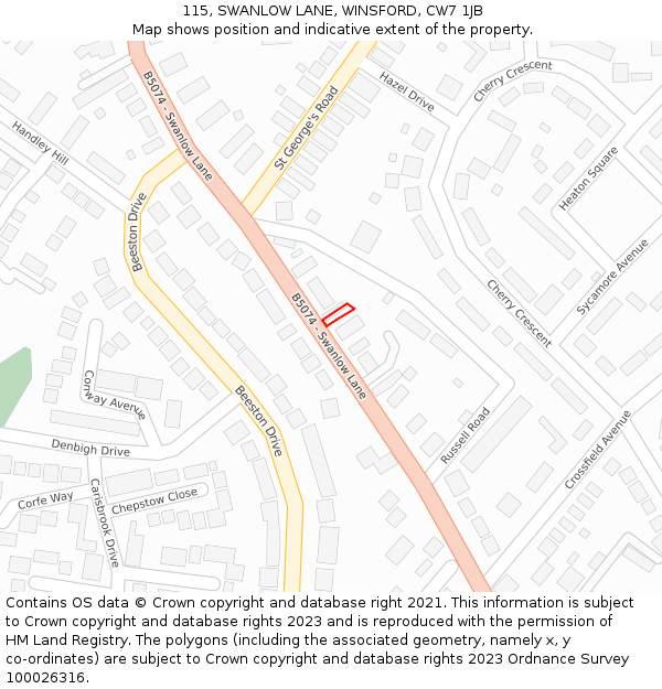 115, SWANLOW LANE, WINSFORD, CW7 1JB: Location map and indicative extent of plot